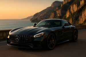 Mercedes-AMG GT coupé usata in noleggio a lungo termine su strada italiana panoramica