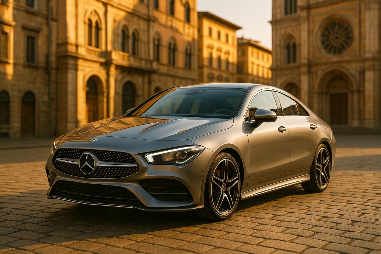 Mercedes CLA usata in noleggio a lungo termine parcheggiata in una città italiana