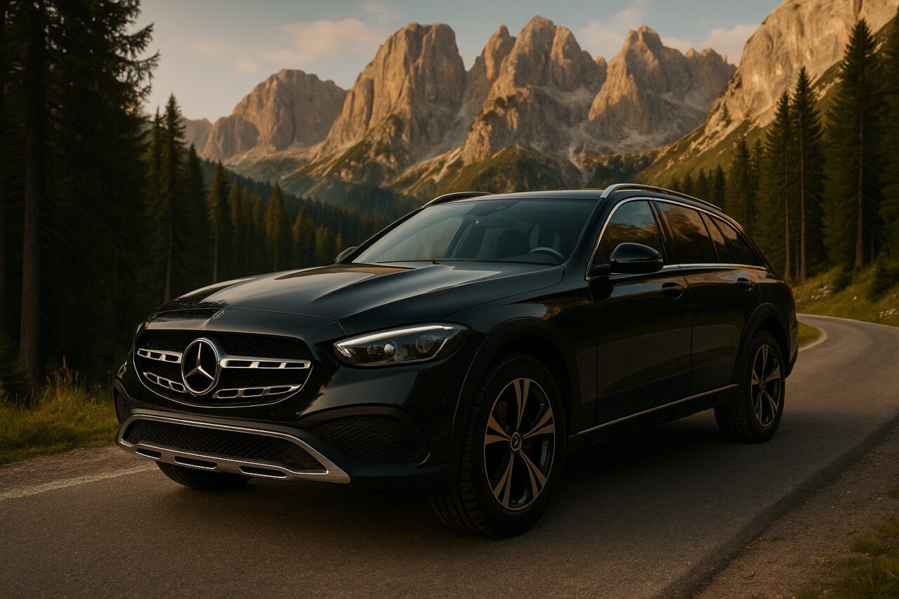 Mercedes Classe C All-Terrain in noleggio a lungo termine su strada di montagna italiana