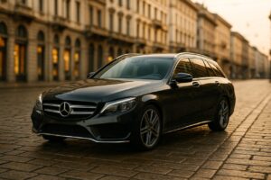 Mercedes Classe C Estate usata in noleggio a lungo termine parcheggiata in una strada di Milano