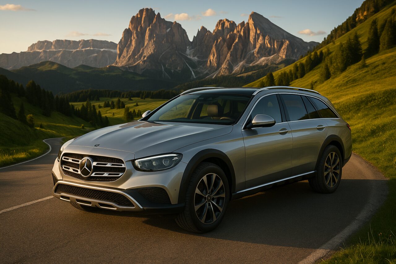 Mercedes Classe E All-Terrain usata in noleggio a lungo termine su strada di montagna italiana