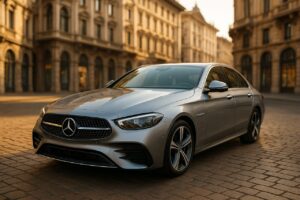 Mercedes Classe E Ibrida Plug-in in noleggio a lungo termine su strada italiana, berlina premium ibrida km0
