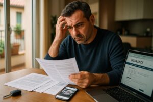 Uomo italiano che negozia con l'assicurazione dopo un sinistro con l'auto usata