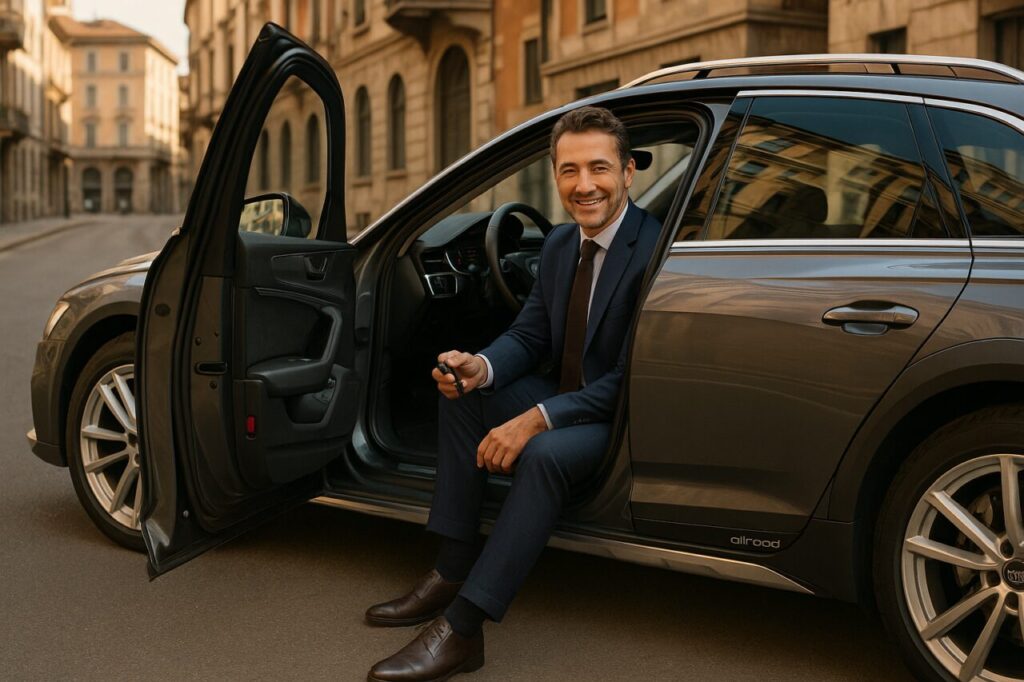 Professionista italiano soddisfatto con Audi A6 Allroad in noleggio a lungo termine a Milano