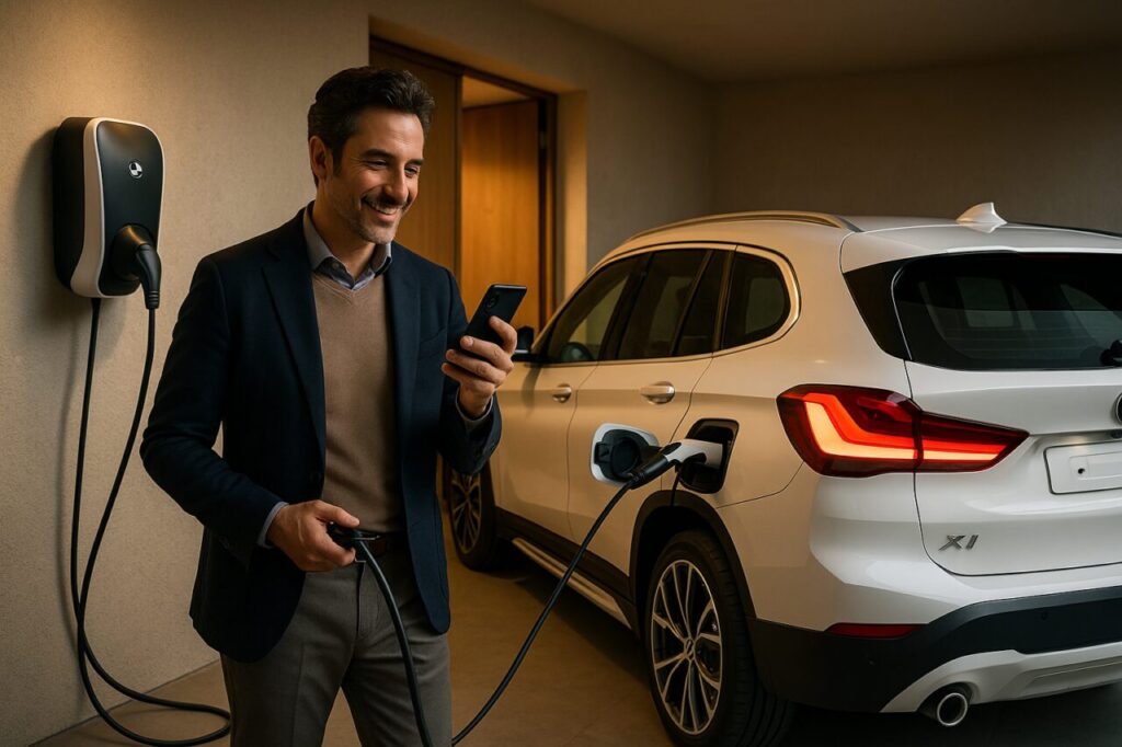 Noleggio lungo termine BMW X1 plug-in usato con ricarica domestica e app BMW Connected
