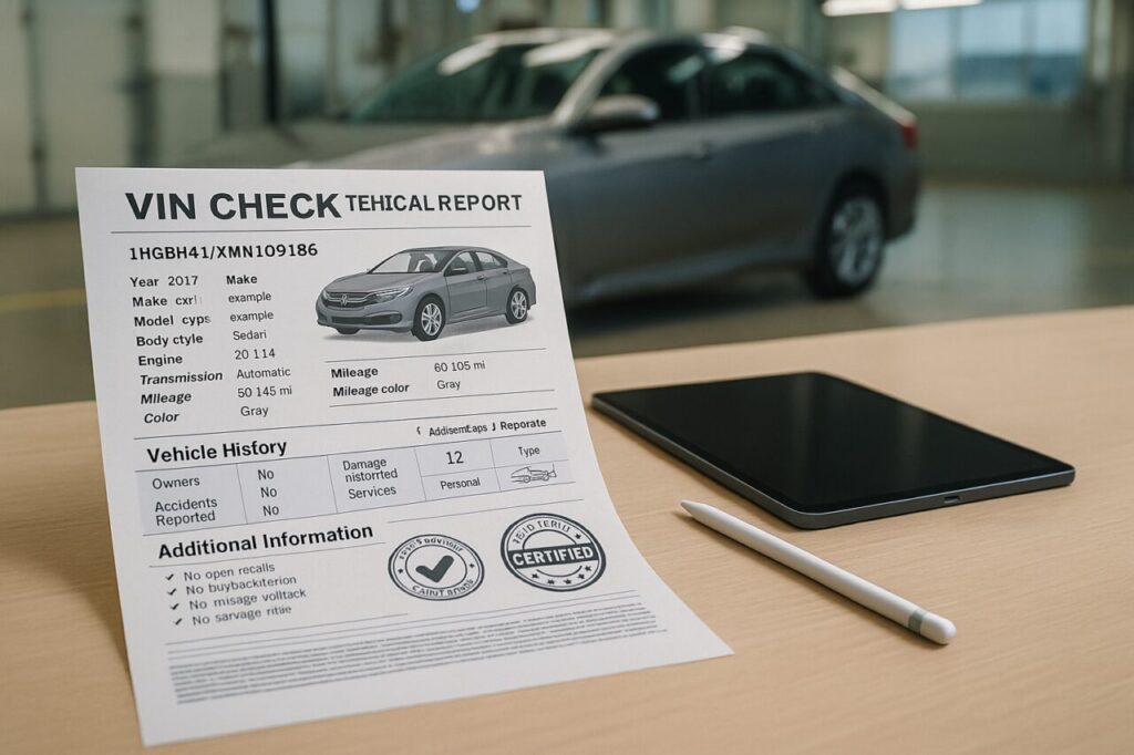 Documento valutazione auto usata, rapporto VIN, trasparenza noleggio lungo termine, storia veicolo
