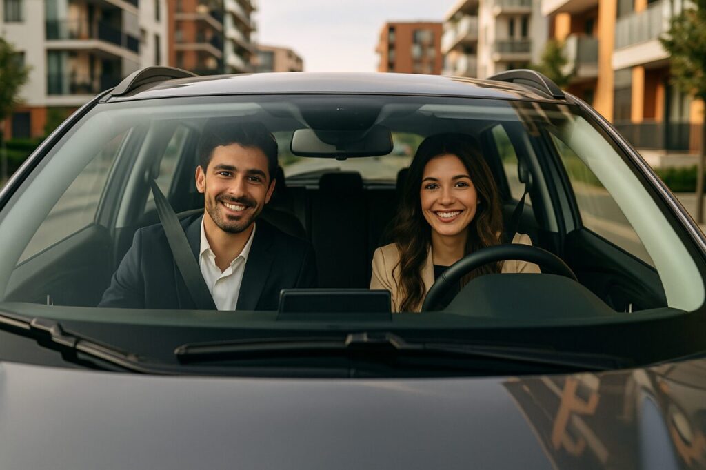 Coppia italiana in noleggio a lungo termine su crossover urbano km0 in città