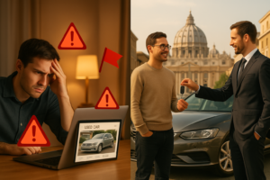 Confronto tra i rischi dell'acquisto di auto usate online e la sicurezza del noleggio a lungo termine di NLT Usato.it