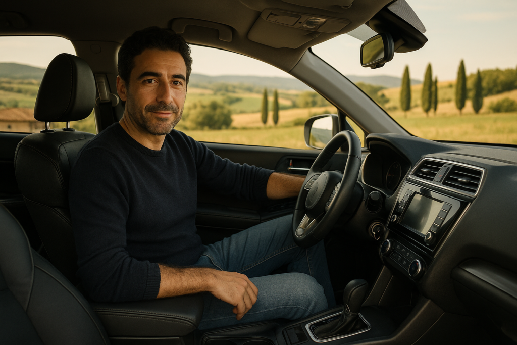 Professionista italiano in SUV usato a noleggio lungo termine in area extra-urbana italiana