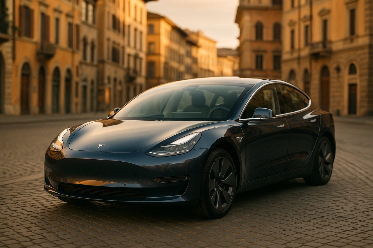 Auto elettrica usata in noleggio a lungo termine su una strada italiana