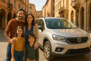 Famiglia italiana con SUV usato in noleggio a lungo termine in città italiana