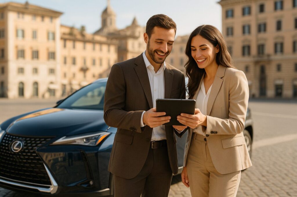 Coppia italiana con Lexus UX usato in noleggio a lungo termine senza anticipo