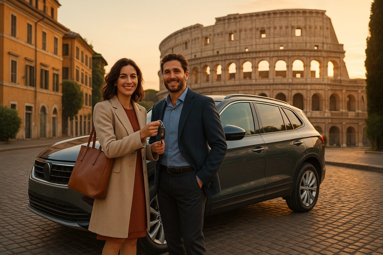 Coppia italiana con SUV usato in noleggio a lungo termine a Roma, NLT auto usate conveniente