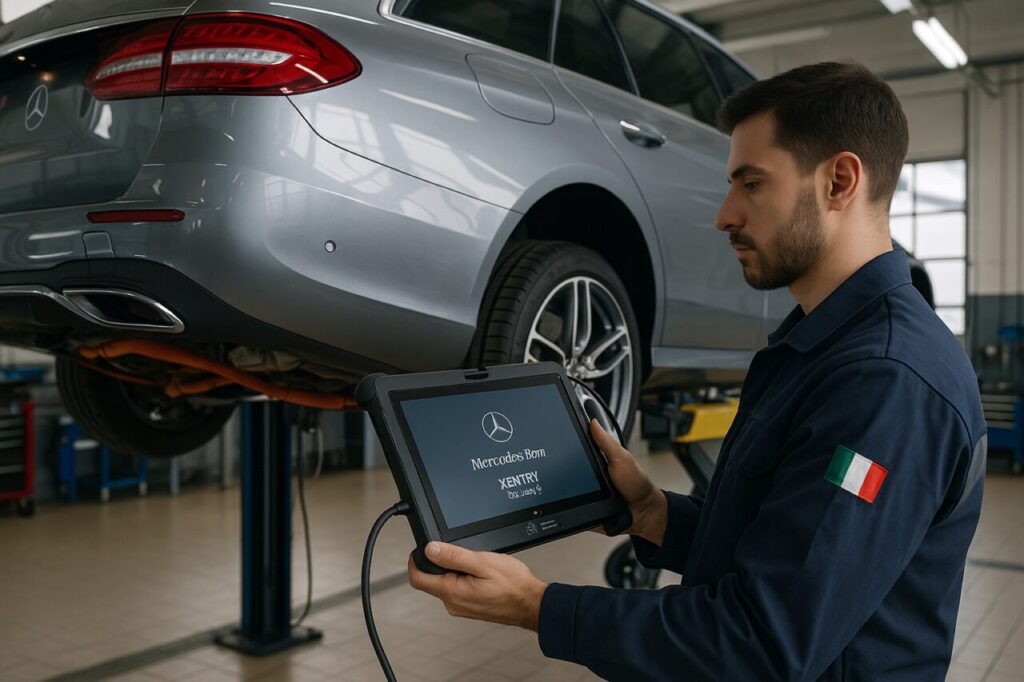 Officina certificata alta tensione diagnosi batteria Mercedes Classe E PHEV con strumento XENTRY