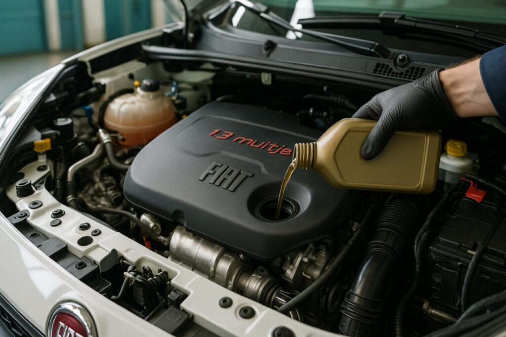 Cambio olio motore 5W-30 su Fiat Doblò 1.3 MultiJet in officina italiana