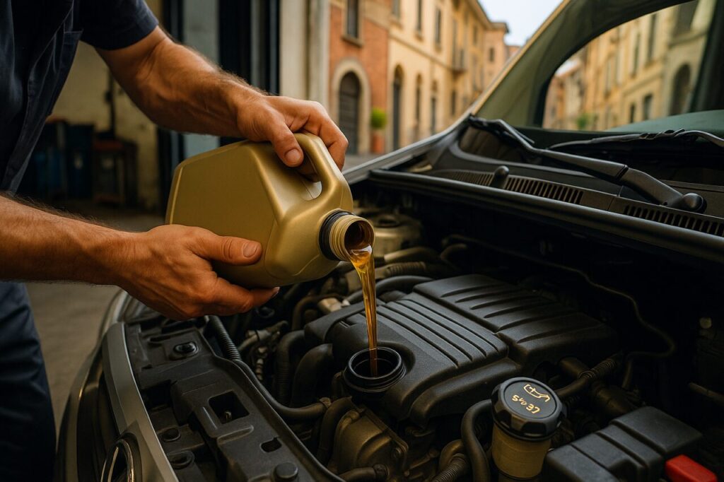 Sostituzione olio motore sintetico ACEA C3 su furgone compatto diesel con FAP durante manutenzione programmata
