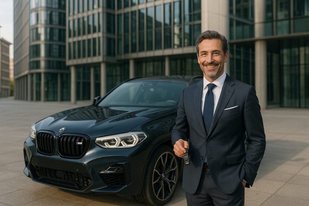 Professionista italiano soddisfatto con BMW X4 M km0 in noleggio a lungo termine a Milano senza pensieri di manutenzione