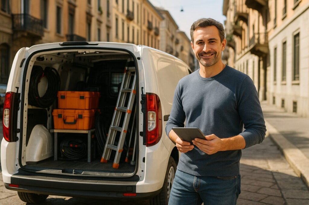 Professionista italiano con Fiat Doblò Cargo usato in noleggio a lungo termine, gestione flotta aziendale