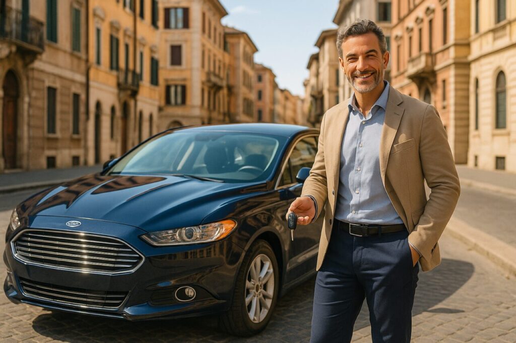 Professionista italiano con Ford Fusion in noleggio a lungo termine su usato