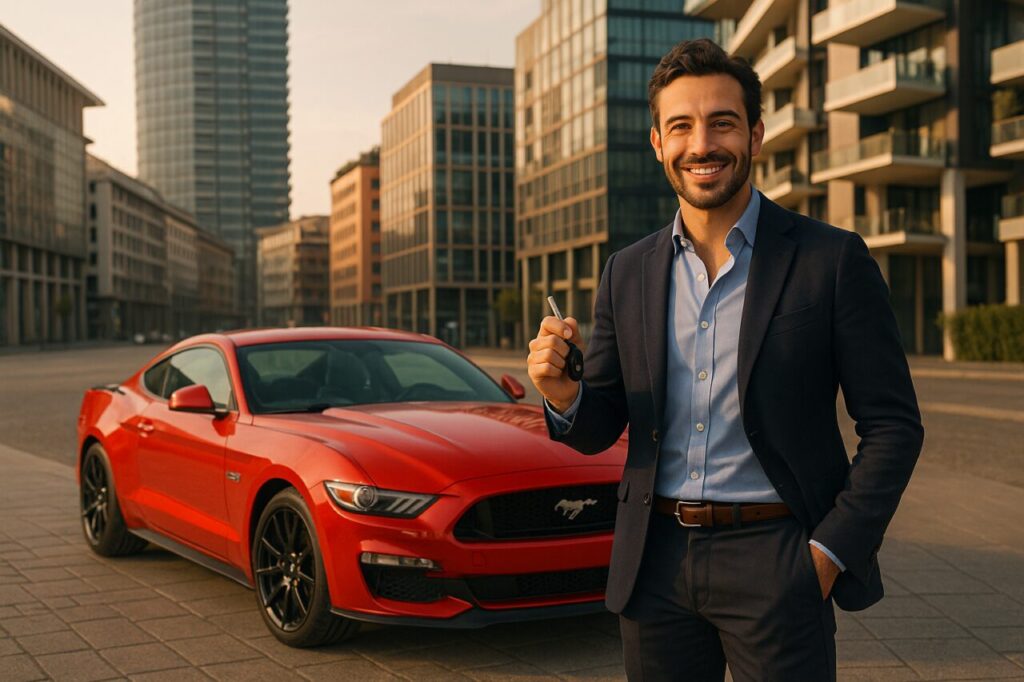 Professionista italiano con Ford Mustang GT noleggio lungo termine NLT Milano