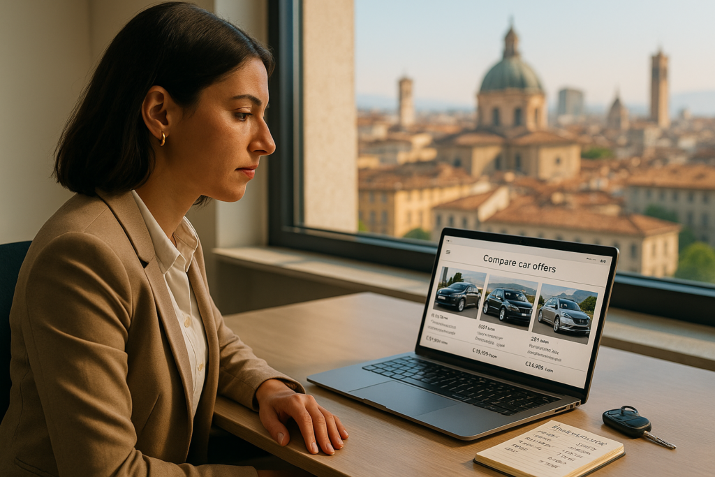 Libera professionista italiana confronta offerte di noleggio a lungo termine auto usate su portale NLT