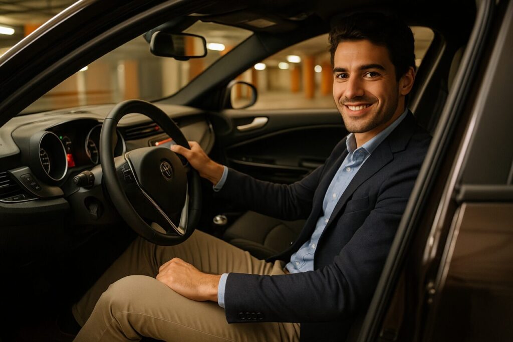 Professionista italiano al volante di Alfa Romeo Giulietta in noleggio a lungo termine