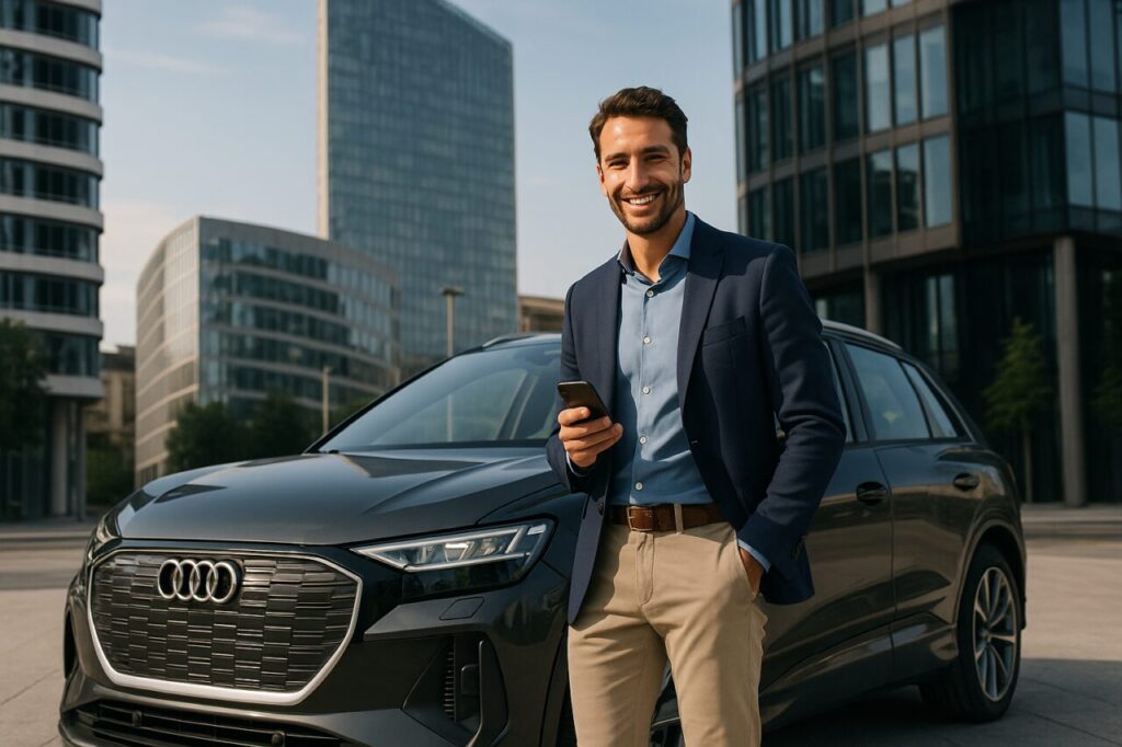 Libero professionista italiano con Audi Q4 e-tron km0 in noleggio a lungo termine senza anticipo