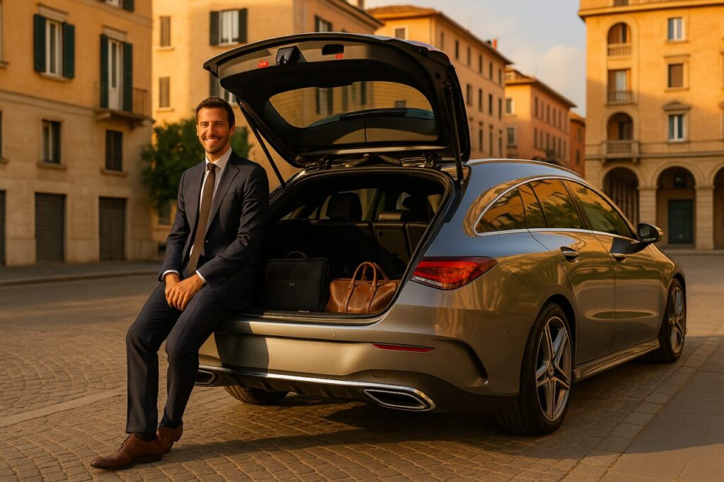 Professionista italiano con Mercedes CLA Shooting Brake in noleggio a lungo termine senza anticipo