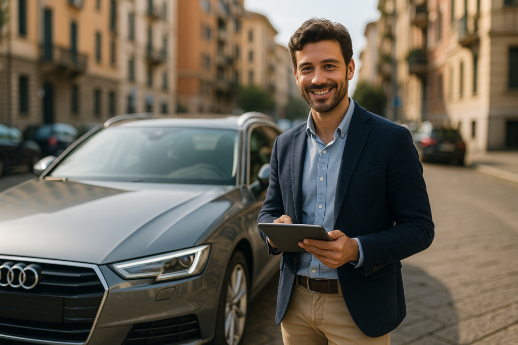 Professionista italiano sceglie auto usata in noleggio a lungo termine confrontando offerte NLT online
