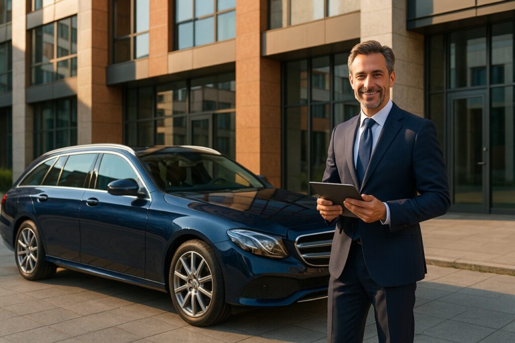 Professionista italiano con Mercedes Classe E Estate in noleggio a lungo termine
