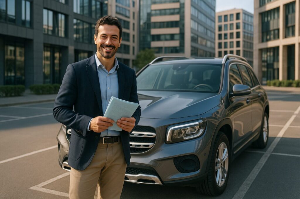Professionista italiano con Mercedes GLB usato in noleggio a lungo termine senza anticipo