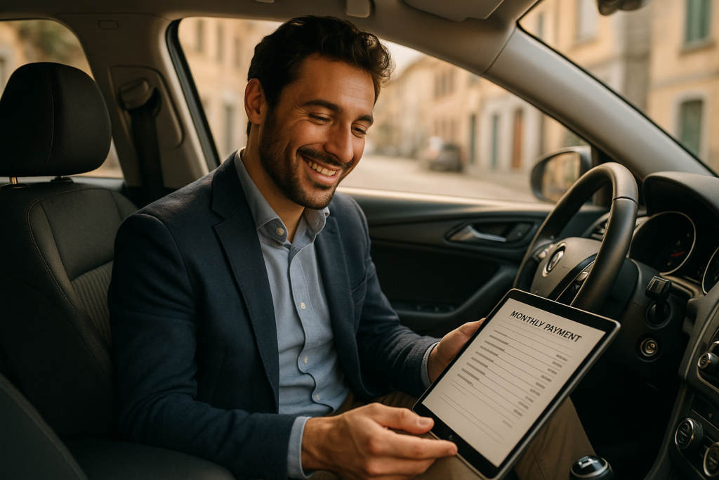 Libero professionista italiano che valuta il canone mensile del noleggio a lungo termine di auto usata