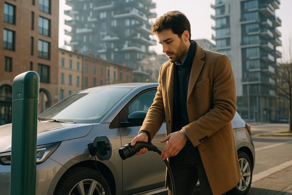 Ricarica auto elettrica in inverno in città italiana, gestione corretta della batteria BYD