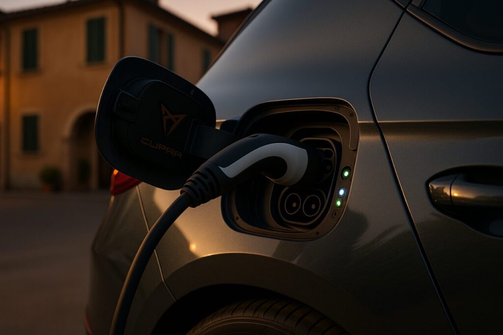 Ricarica Cupra León PHEV porta OBC sistema caricatore bordo