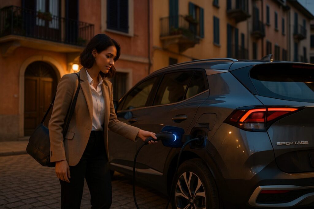 Ricarica domestica Kia Sportage PHEV per noleggio a lungo termine usato km0 in Italia