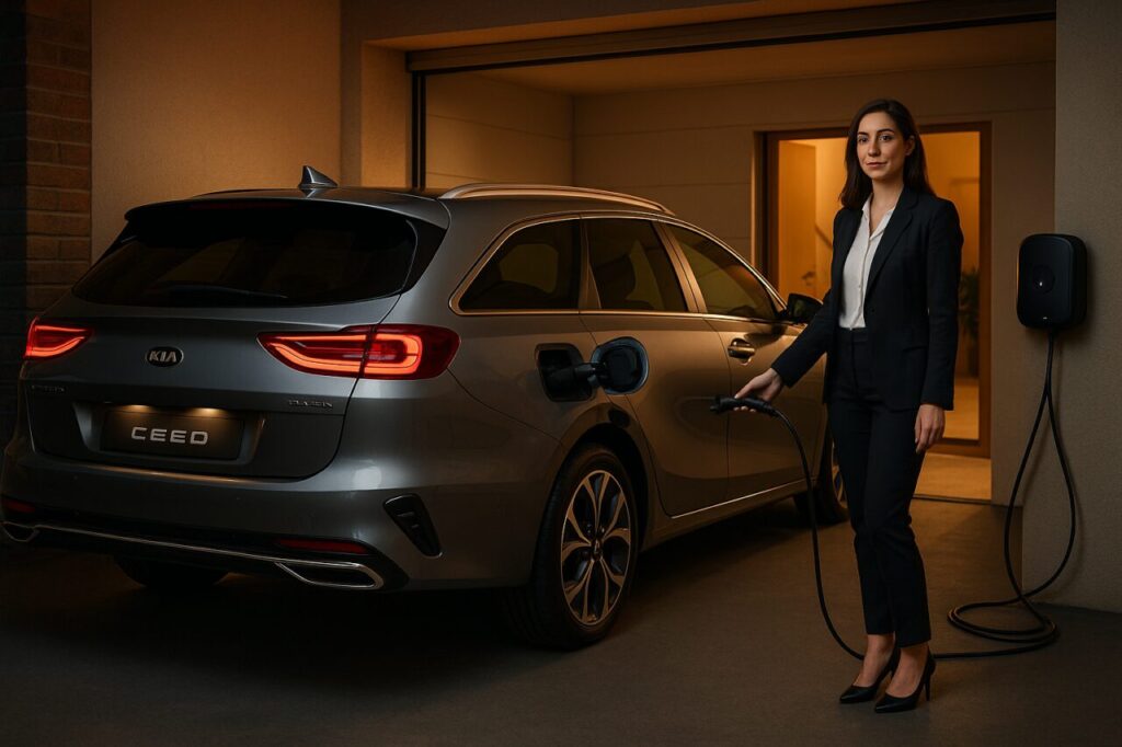 Ricarica notturna KIA Ceed Tourer PHEV a casa con wallbox, noleggio lungo termine usato