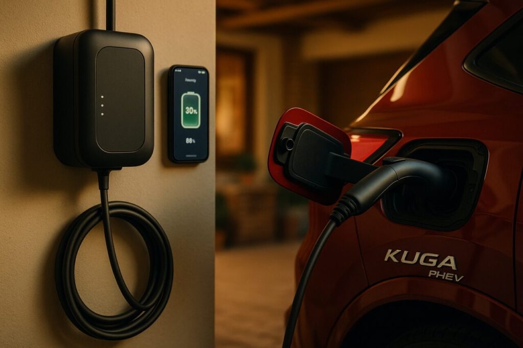 Ricarica domestica Ford Kuga PHEV con wallbox a casa, gestione intelligente della batteria per noleggio lungo termine