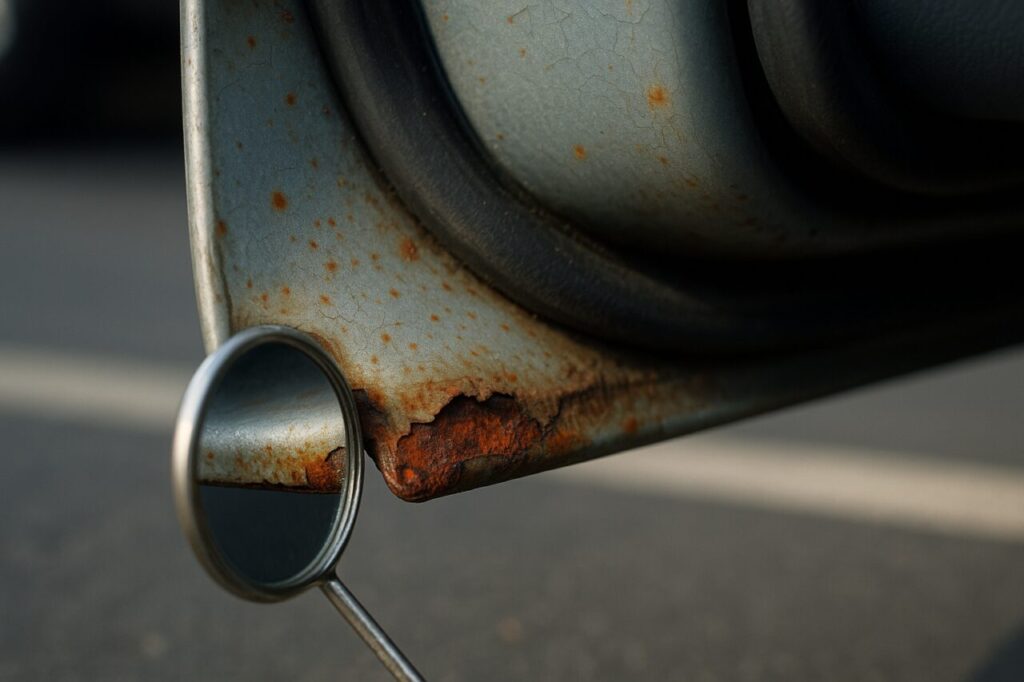Ruggine angolo inferiore portiera auto usata km0 controllo corrosione