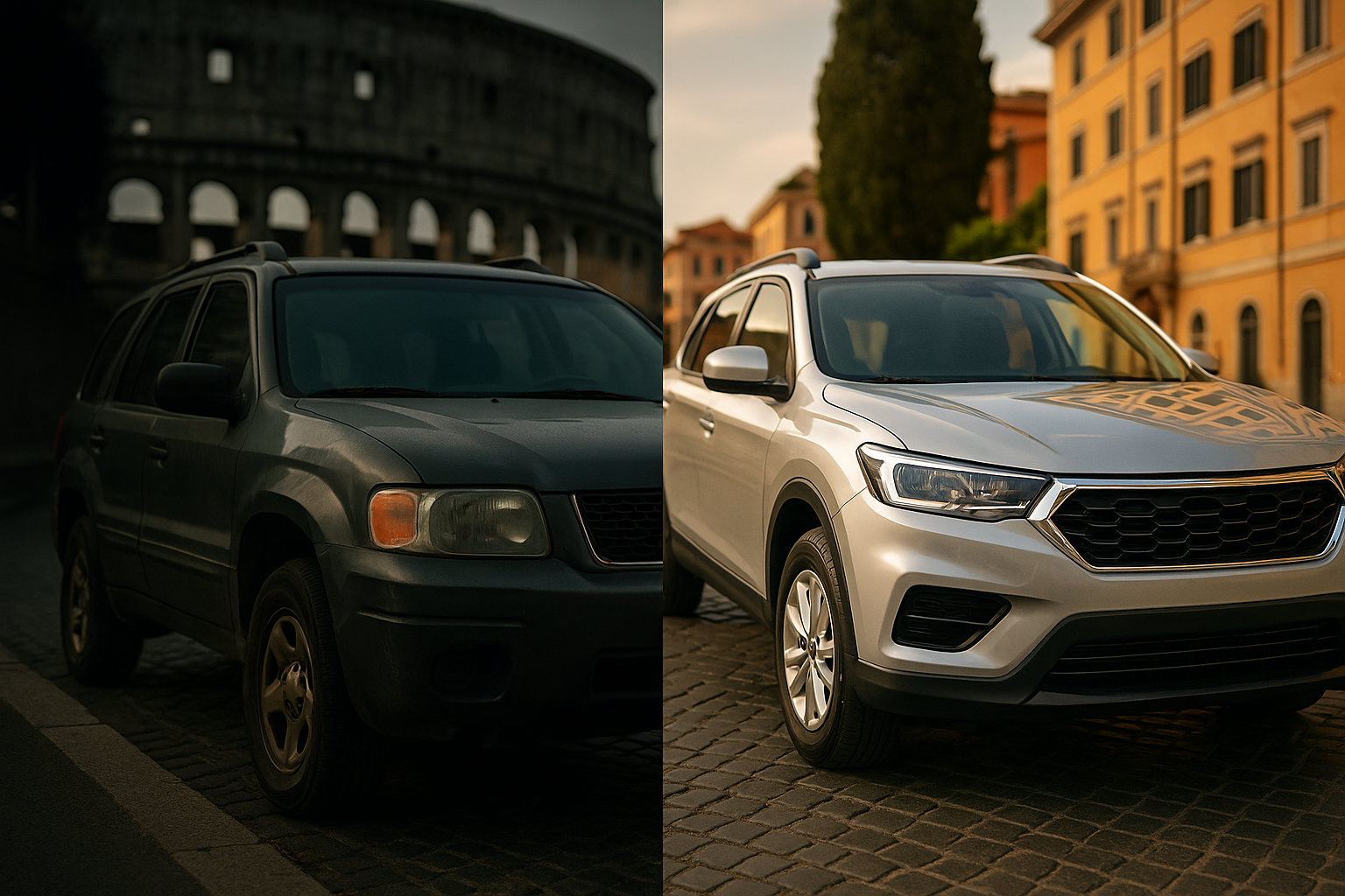 Auto usata importata dagli USA con Salvage Title a confronto con un'auto usata certificata in noleggio a lungo termine