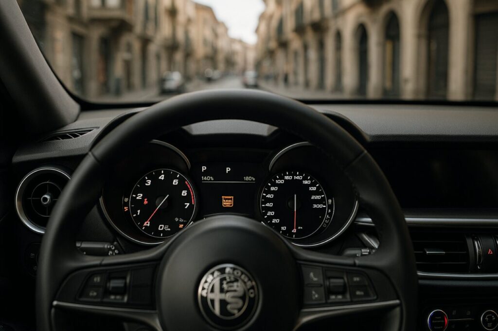 Spia FAP arancione accesa sul quadro strumenti di un Alfa Romeo Stelvio diesel