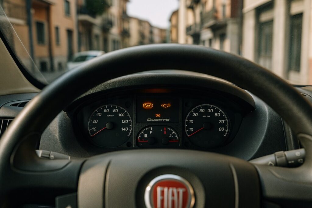 Spia FAP accesa sul quadro strumenti di un Fiat Ducato usato, manutenzione filtro antiparticolato