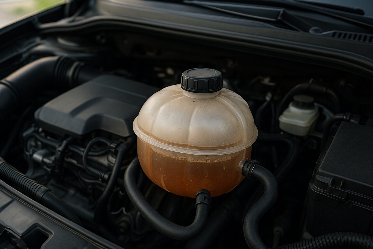 Vaschetta di espansione auto usata con tracce di olio nel liquido di raffreddamento - noleggio a lungo termine